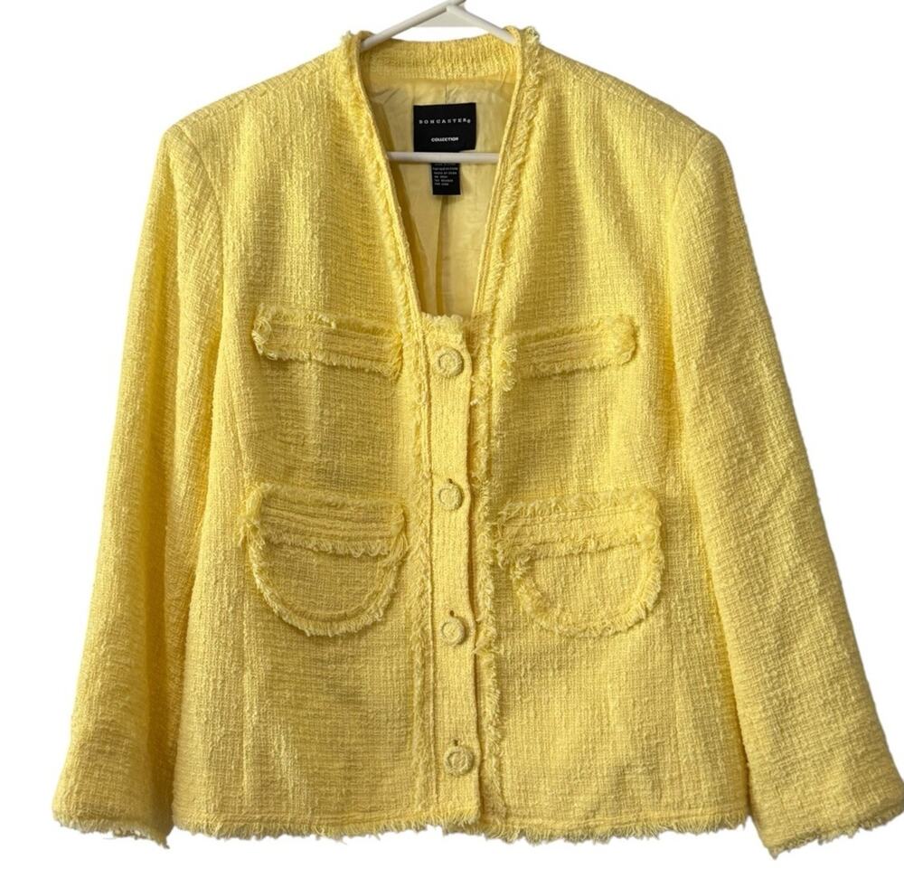Doncaster Collection Pill Blazer Women 18 Yellow Button Down Fringe Cotton City